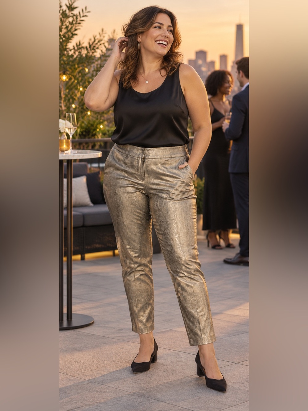 Alfani Women's Metallic Gold Textured Slim Leg Ankle Pants